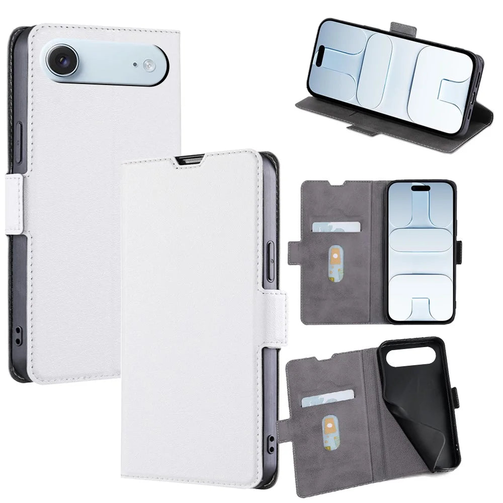 For iPhone Air Case Card Holder PU Leather Phone Cover - White - 1