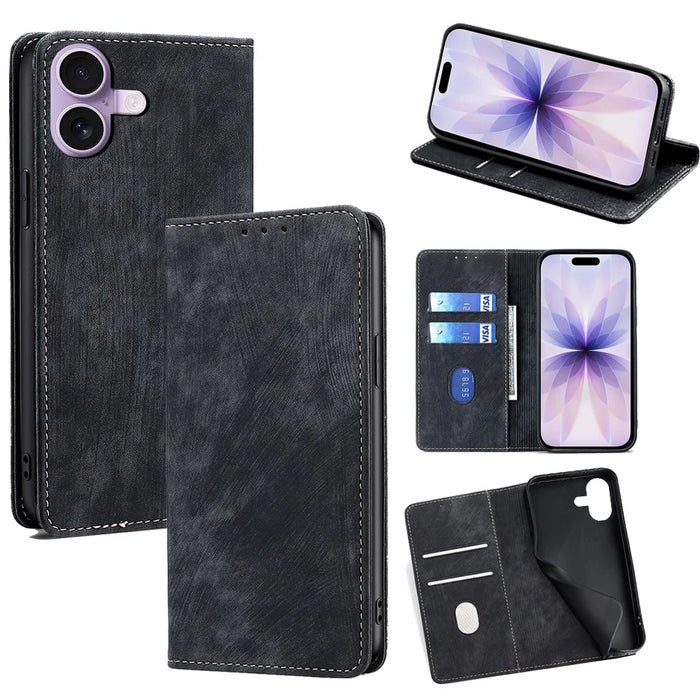 For iPhone 17 Case RFID Blocking Wallet Foldable Stand Leather Phone Cover - Black - 1