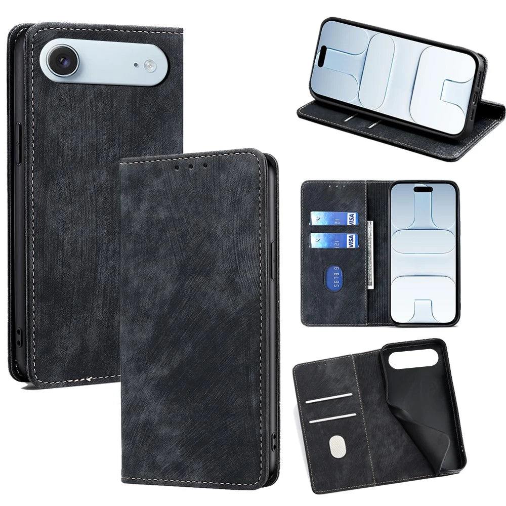 For iPhone Air Case RFID Blocking Wallet Foldable Stand Leather Phone Cover - Black - 1