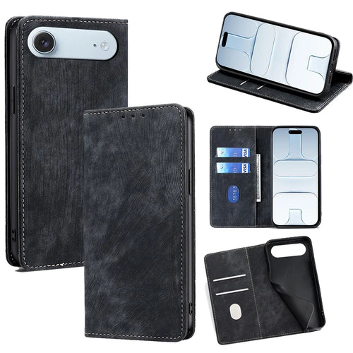 For iPhone Air Case RFID Blocking Wallet Foldable Stand Leather Phone Cover - Black - 1