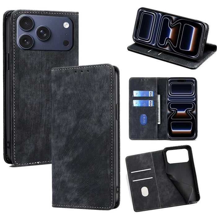 For iPhone 17 Pro Case RFID Blocking Wallet Foldable Stand Leather Phone Cover - Black - 1