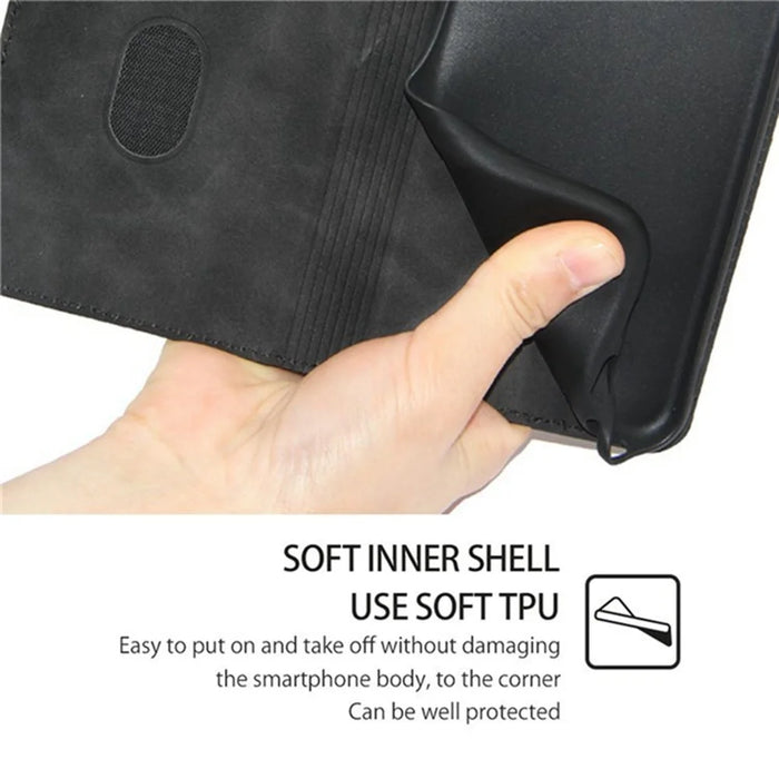 For iPhone 17 Case Card Holder PU Leather Magnetic Closing Phone Cover - Black - 6