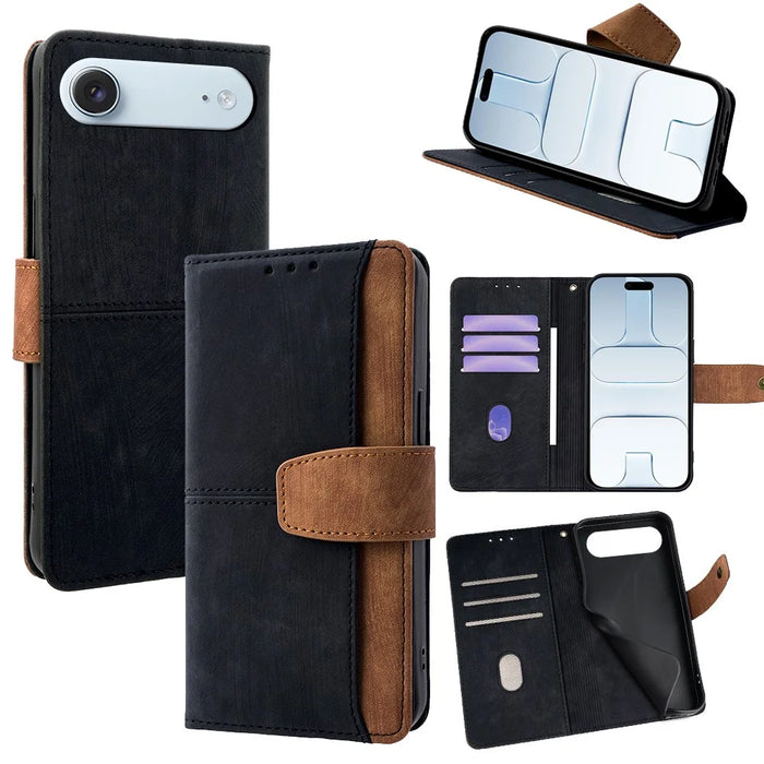 For iPhone Air Case RFID Blocking Color Splicing PU Leather Wallet Phone Cover - Black - 1