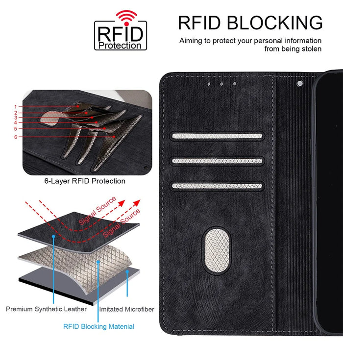 For iPhone 17 Pro Case RFID Blocking Color Splicing PU Leather Wallet Phone Cover - Black - 4