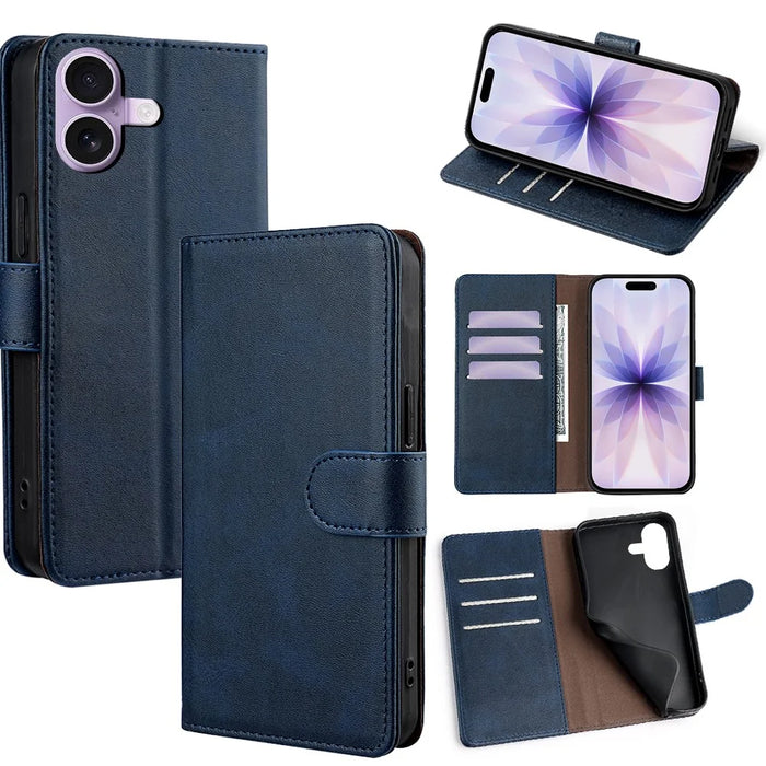 For iPhone 17 Case RFID Blocking Wallet Cowhide Texture Leather Phone Cover - Sapphire - 1