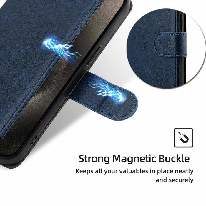 For iPhone 17 Case RFID Blocking Wallet Cowhide Texture Leather Phone Cover - Sapphire - 3