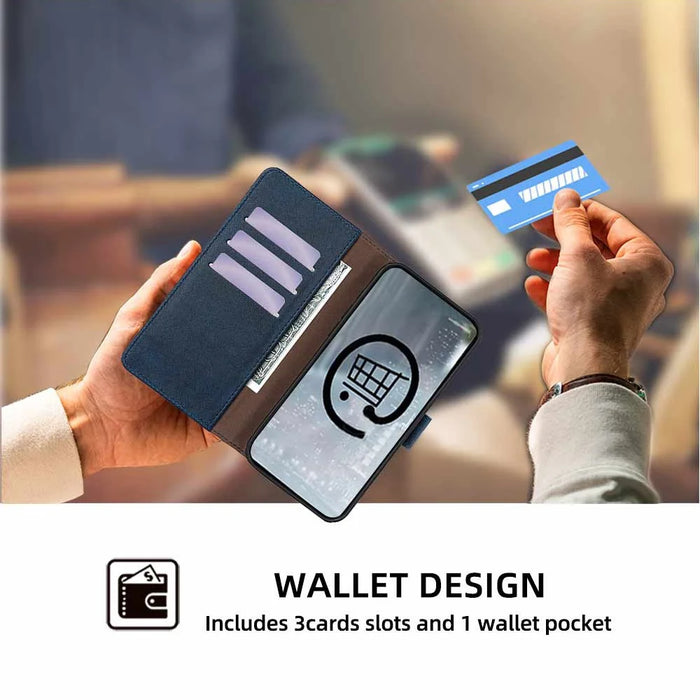 For iPhone 17 Case RFID Blocking Wallet Cowhide Texture Leather Phone Cover - Sapphire - 6
