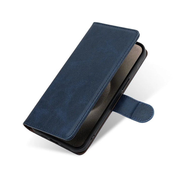 For iPhone 17 Case RFID Blocking Wallet Cowhide Texture Leather Phone Cover - Sapphire - 7