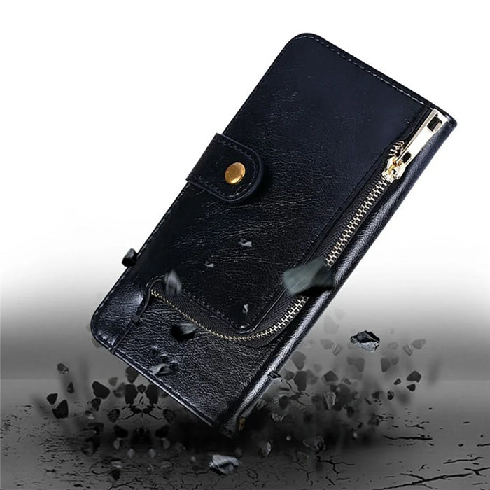 For iPhone Air Case Zipper Pocket PU Leather Wallet Flip Phone Cover - Black - 7