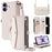 For iPhone 17 Case Card Slots Zipper Purse PU Leather Phone Cover with Shoulder Strap - White - 1