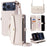 For iPhone 17 Pro Case Card Slots Zipper Purse PU Leather Phone Cover with Shoulder Strap - White - 1