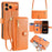 For iPhone 17 Pro Max Leather Case Zipper Pocket Wallet Phone Cover with 2 Straps - Orange - 1