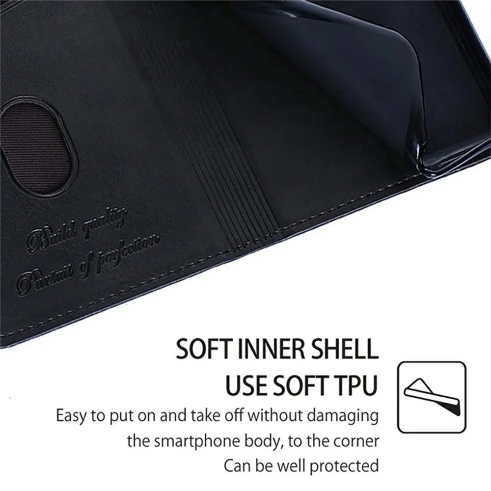 For iPhone Air Case Card Slots Cowhide Texture Phone Leather Cover - Black - 5
