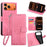 For iPhone 17 Pro Max Case PU Leather Wallet Phone Cover Tree Deer Imprinted - Pink - 1