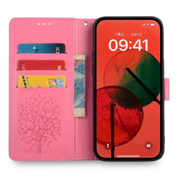 For iPhone 17 Pro Max Case PU Leather Wallet Phone Cover Tree Deer Imprinted - Pink - 2