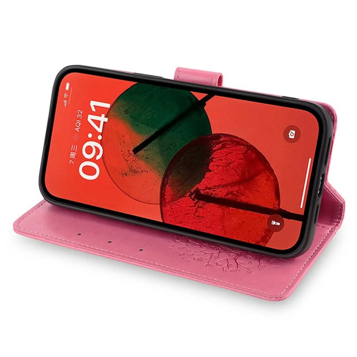 For iPhone 17 Pro Max Case PU Leather Wallet Phone Cover Tree Deer Imprinted - Pink - 3