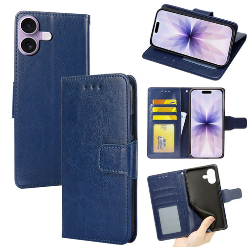 For iPhone 17 Case Wallet PU Leather + TPU Folding Stand Phone Cover - Sapphire - 1