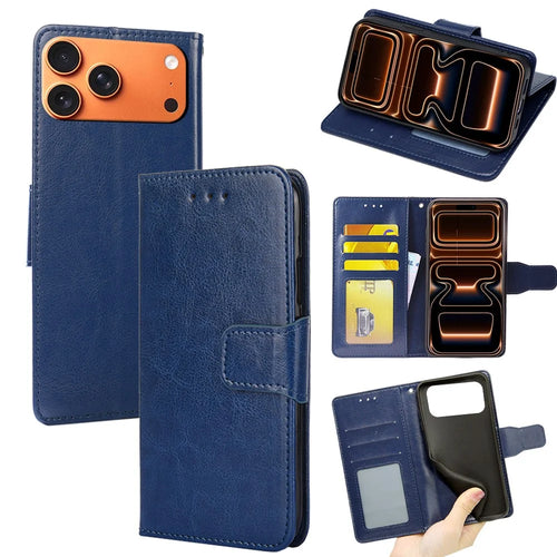 For iPhone 17 Pro Max Case Wallet PU Leather + TPU Folding Stand Phone Cover - Sapphire - 1