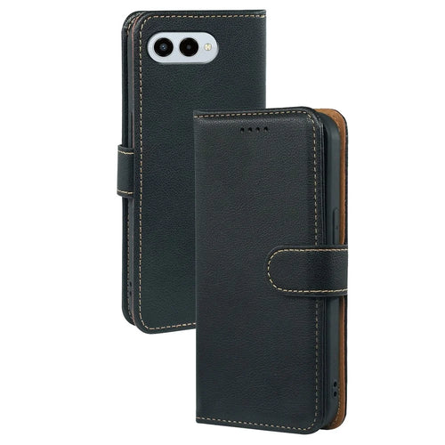 For T-Mobile REVVL 8 Case RFID Blocking Wallet Litchi Texture Leather Phone Cover Magnetic Clasp - Black - 1