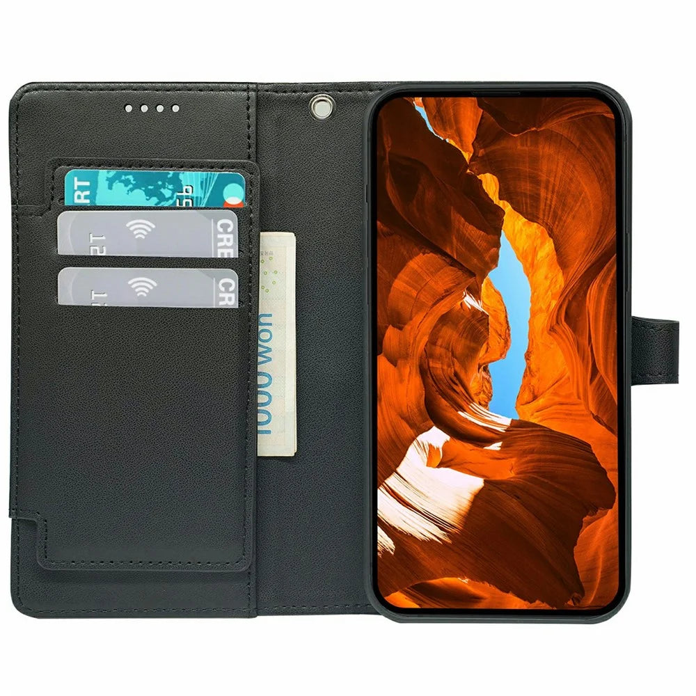 For T-Mobile REVVL 8 Case with 9 Card Slots PU Leather Stand Phone Cover - Black - 2
