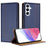 For Samsung Galaxy M56 5G Case L-Shaped Grid Pattern Leather Stand Phone Cover with Card Slots - Blue - 1