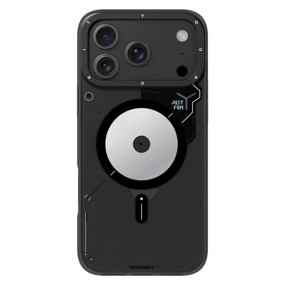 YOUNGKIT For iPhone 17 Pro Max Case Compatible with MagSafe Unique Disc Design TPU + PC Phone Back Cover - Dark Grey - 1