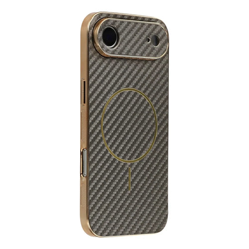 For iPhone Air Phone Case Carbon Fiber Textured Electroplated TPU Back Cover - Coffee - 1
