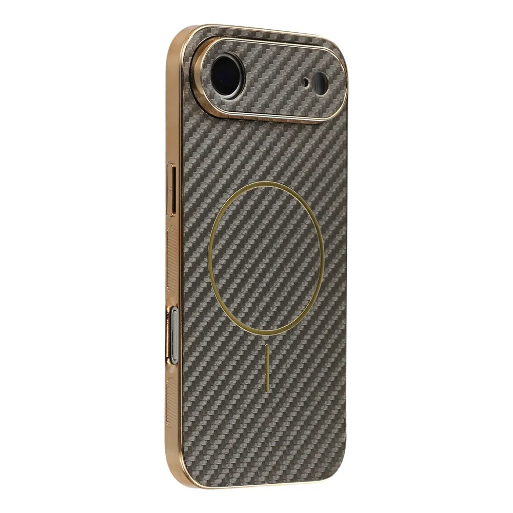 For iPhone Air Phone Case Carbon Fiber Textured Electroplated TPU Back Cover - Coffee - 1