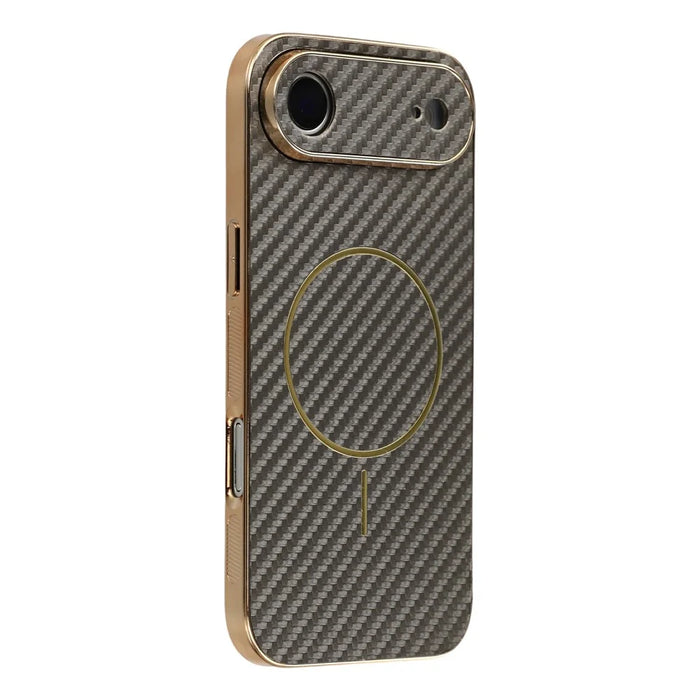 For iPhone Air Phone Case Carbon Fiber Textured Electroplated TPU Back Cover - Coffee - 1