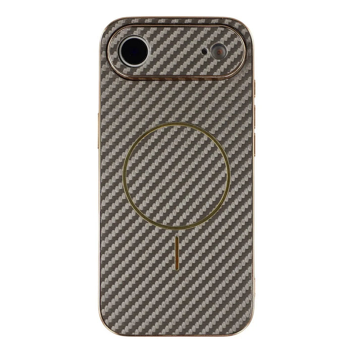 For iPhone Air Phone Case Carbon Fiber Textured Electroplated TPU Back Cover - Coffee - 3