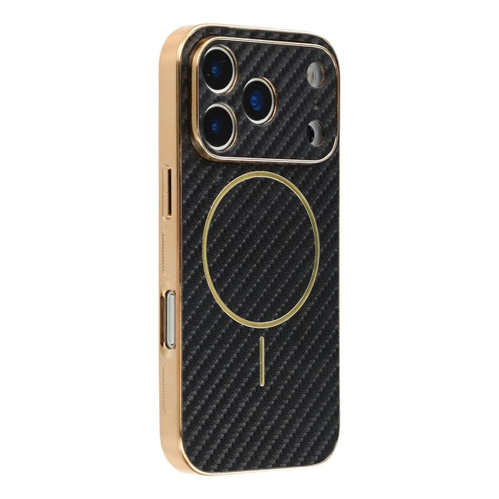 For iPhone 17 Pro Max Phone Case Carbon Fiber Textured Electroplated TPU Back Cover - Black - 1