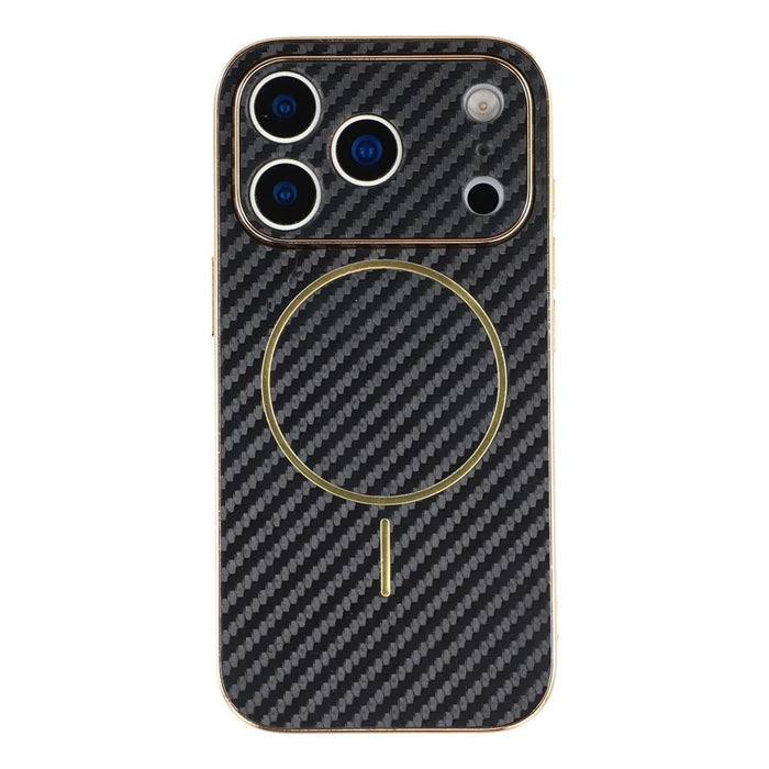For iPhone 17 Pro Max Phone Case Carbon Fiber Textured Electroplated TPU Back Cover - Black - 3