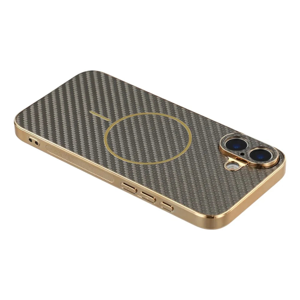 For iPhone 17 Phone Case Carbon Fiber Textured Electroplated TPU Back Cover - Coffee - 5