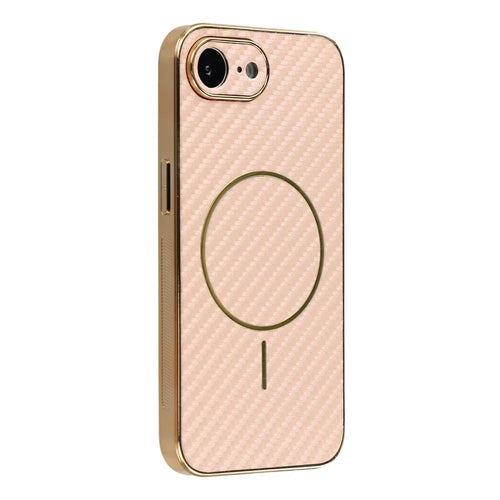 For iPhone 17e / 16e Phone Case Carbon Fiber Textured Electroplated TPU Back Cover - Pink - 1