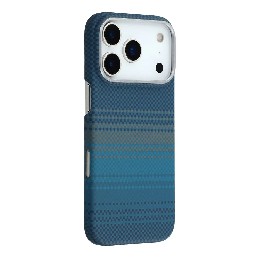 For iPhone 17 Pro Case Compatible with MagSafe Carbon Fiber Texture PC Phone Back Cover - Sunset Blue - 1