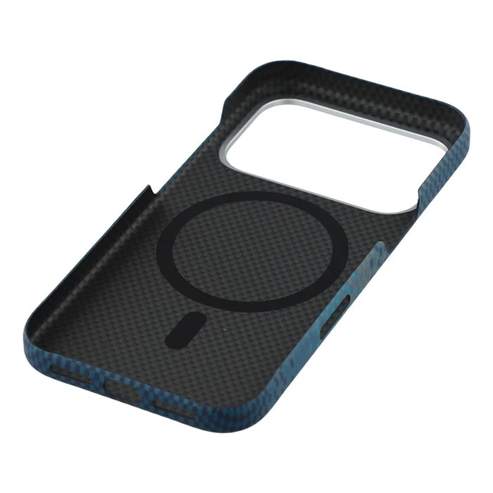 For iPhone 17 Pro Case Compatible with MagSafe Carbon Fiber Texture PC Phone Back Cover - Sunset Blue - 6