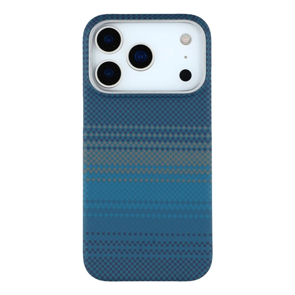 For iPhone 17 Pro Max Case Compatible with MagSafe Carbon Fiber Texture PC Phone Back Cover - Sunset Blue - 3