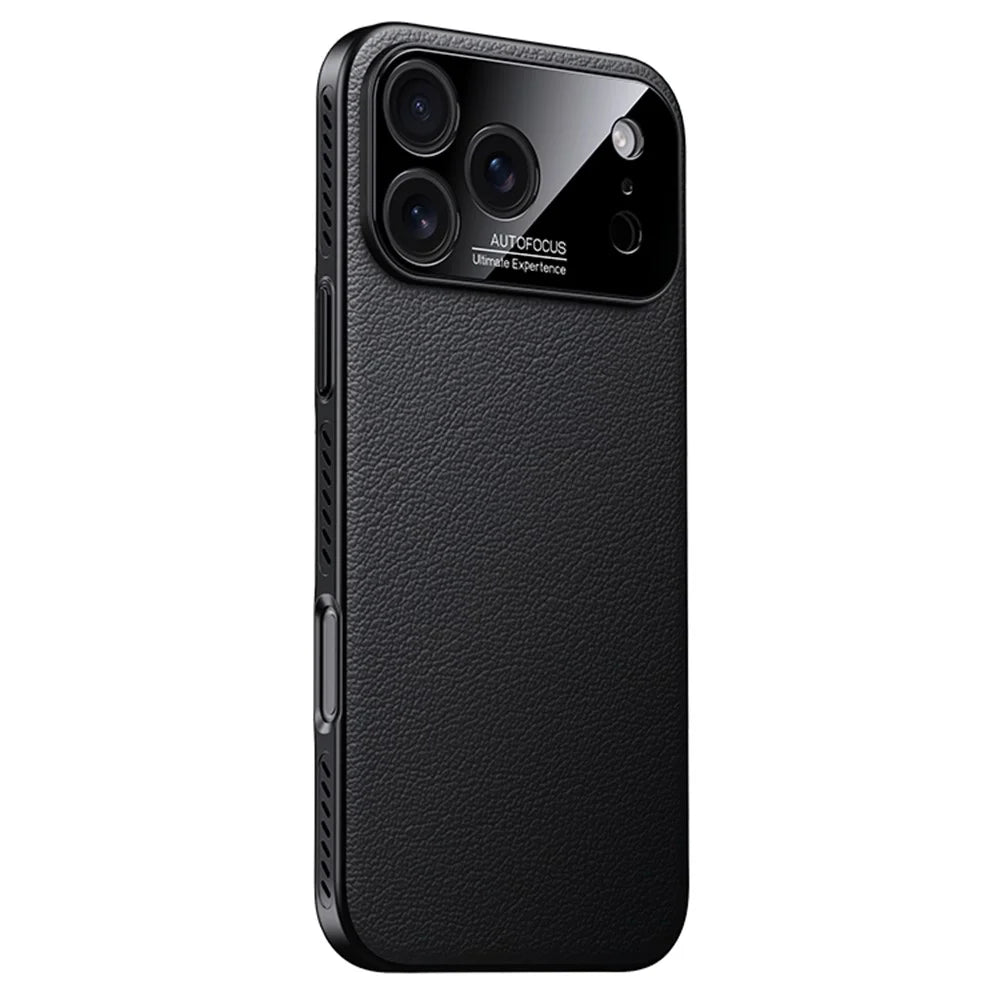 For iPhone 17 Pro Max Case Ultra Thin Heat Dissipation PU Leather Coated PC Phone Cover - Black - 1