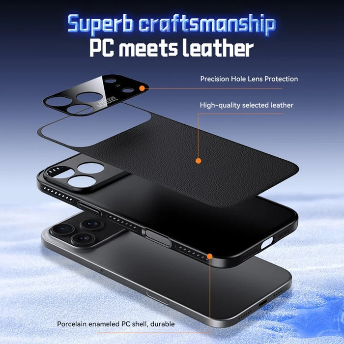 For iPhone 17 Pro Case Ultra Thin Heat Dissipation PU Leather Coated PC Phone Cover - Black - 5
