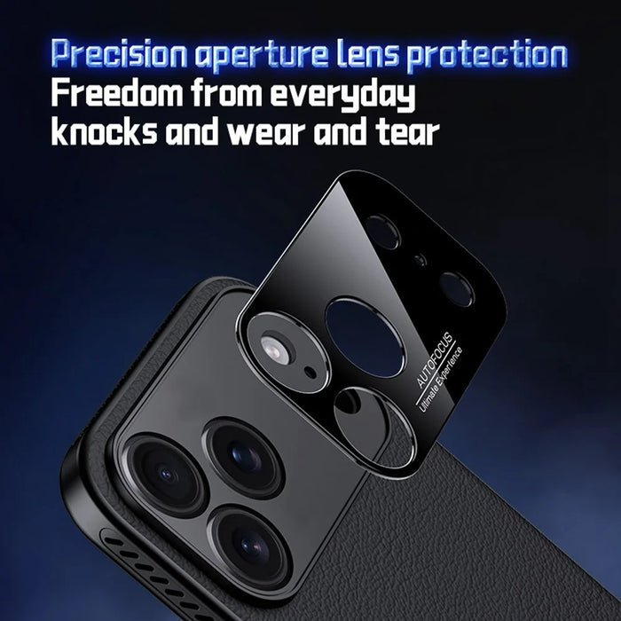 For iPhone 17 Pro Case Ultra Thin Heat Dissipation PU Leather Coated PC Phone Cover - Black - 6