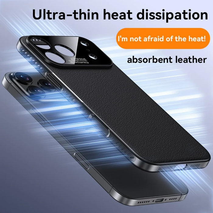 For iPhone 17 Pro Case Ultra Thin Heat Dissipation PU Leather Coated PC Phone Cover - Black - 7