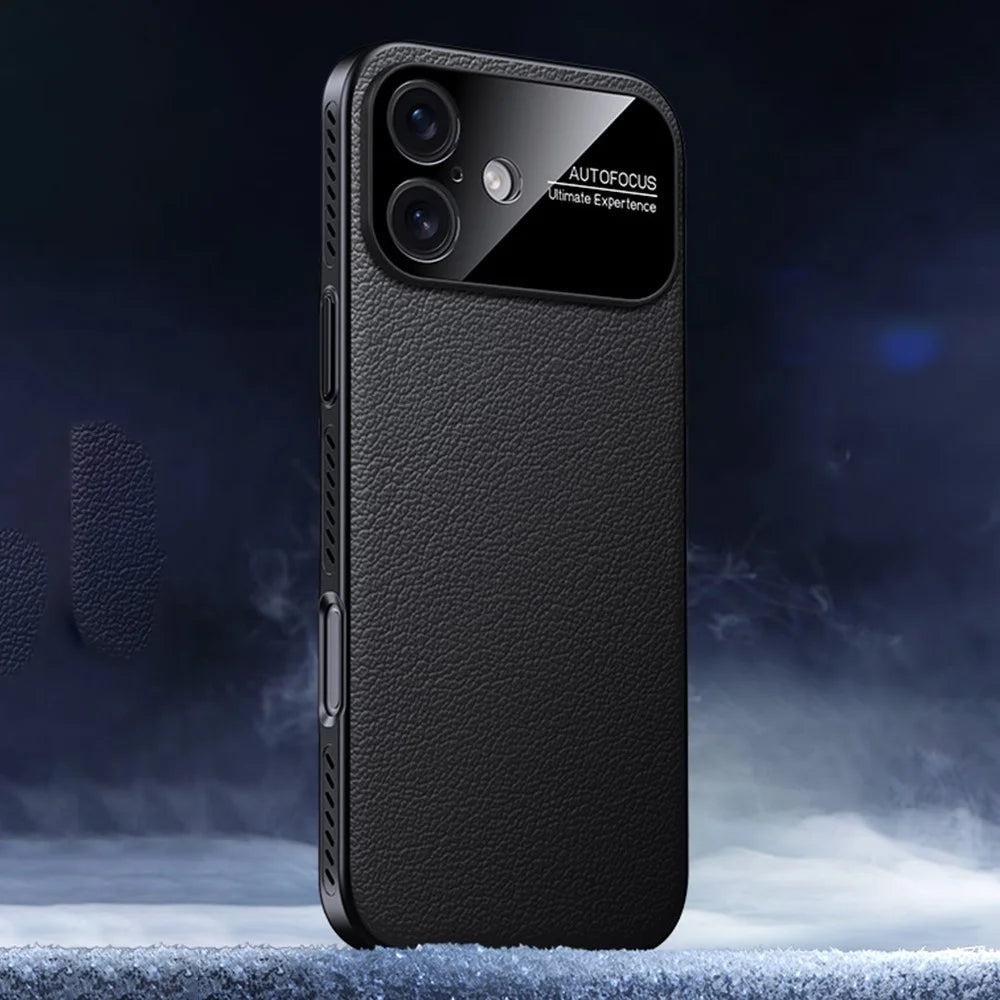 For iPhone 17 Case Ultra Thin Heat Dissipation PU Leather Coated PC Phone Cover - Black - 1