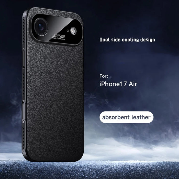 For iPhone Air Case Ultra Thin Heat Dissipation PU Leather Coated PC Phone Cover - Black - 2