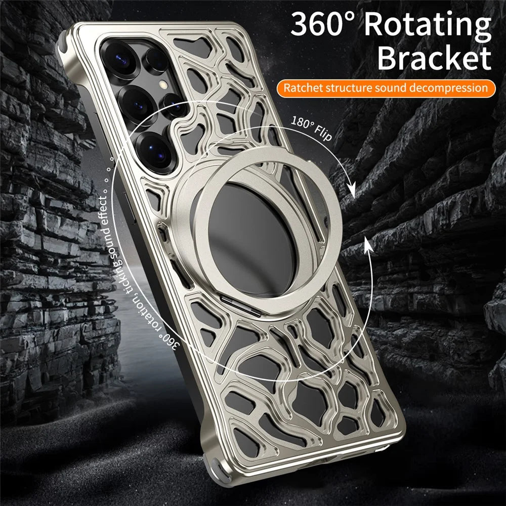 For Samsung Galaxy S25 Ultra Case Alloy Metal Borderless Back Cover with Magnetic Kickstand - Titanium - 4