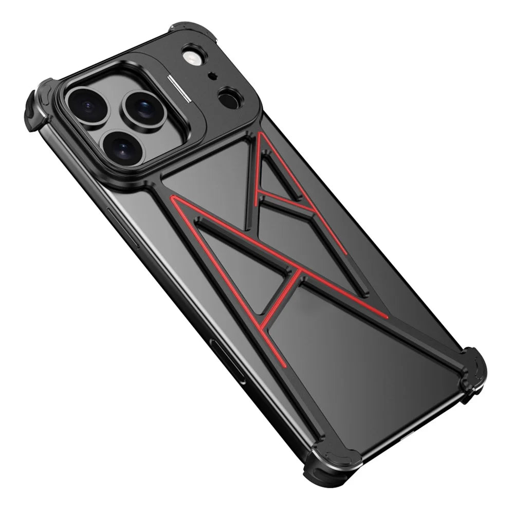 For iPhone 17 Pro Max Bumper Case Four Corner Airbag Kickstand Boardless A-Shape Metal Phone Cover - Black - 1