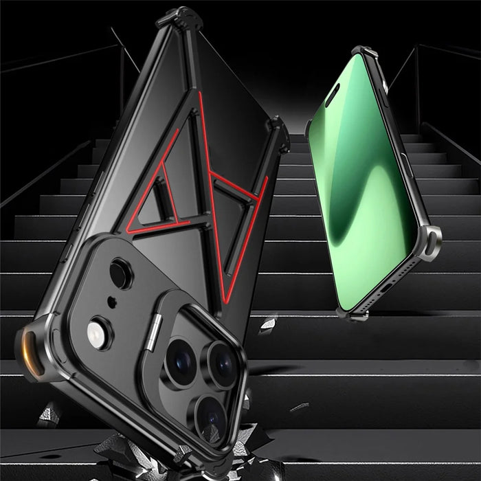 For iPhone 17 Pro Max Bumper Case Four Corner Airbag Kickstand Boardless A-Shape Metal Phone Cover - Black - 3