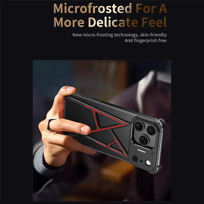 For iPhone 17 Pro Max Bumper Case Four Corner Airbag Kickstand Boardless A-Shape Metal Phone Cover - Black - 4