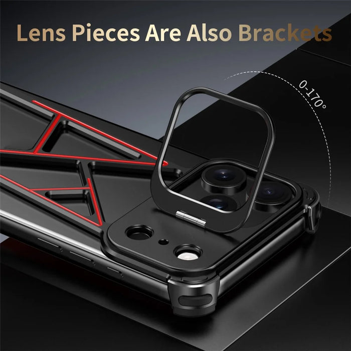 For iPhone 17 Pro Max Bumper Case Four Corner Airbag Kickstand Boardless A-Shape Metal Phone Cover - Black - 6