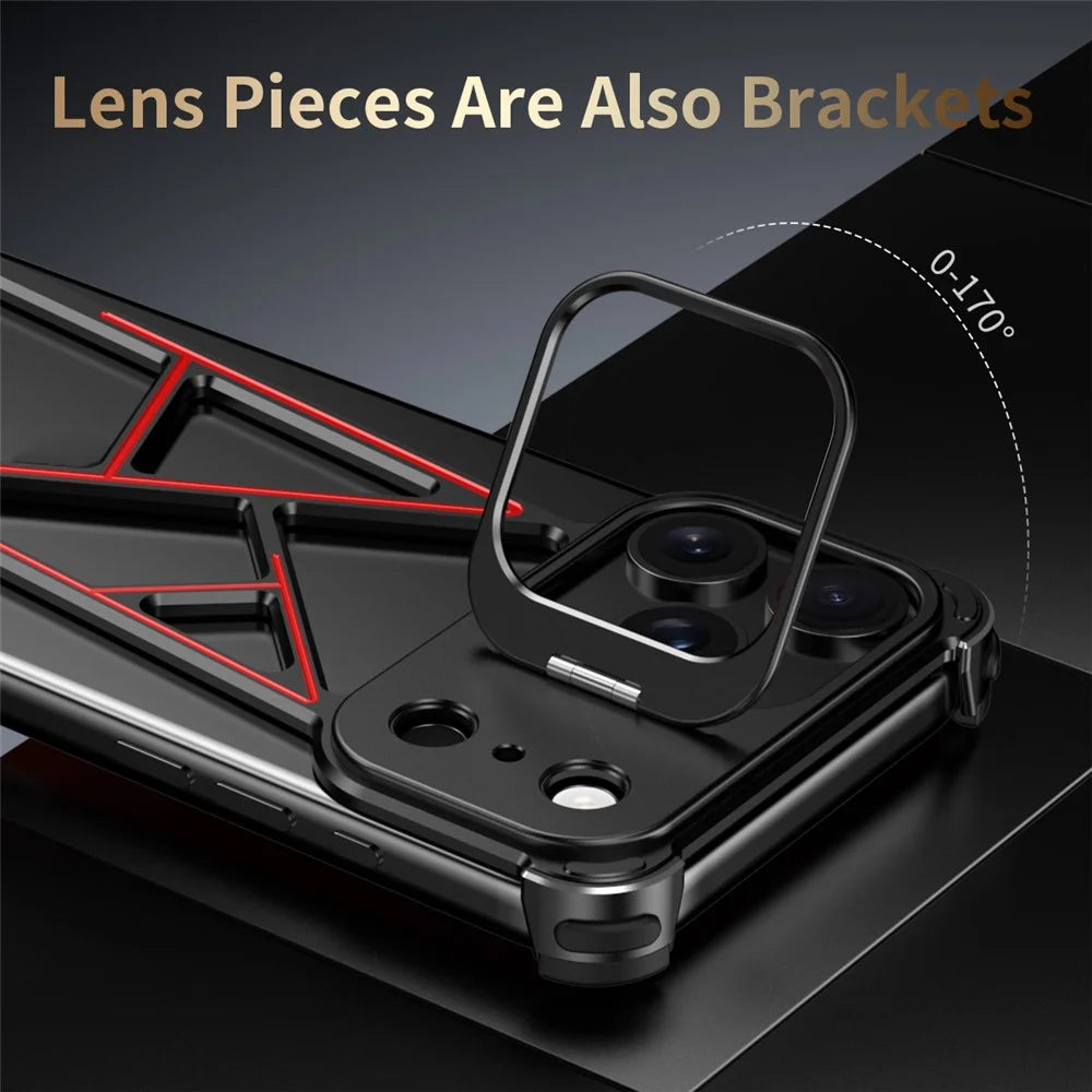 For iPhone 17 Pro Bumper Case Four Corner Airbag Kickstand Boardless A-Shape Metal Phone Cover - Black - 6