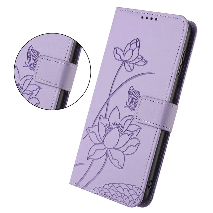 For iPhone 17 Case Wallet Stand Lotus Imprint Leather Phone Cover with Wrist Strap - Purple - 2